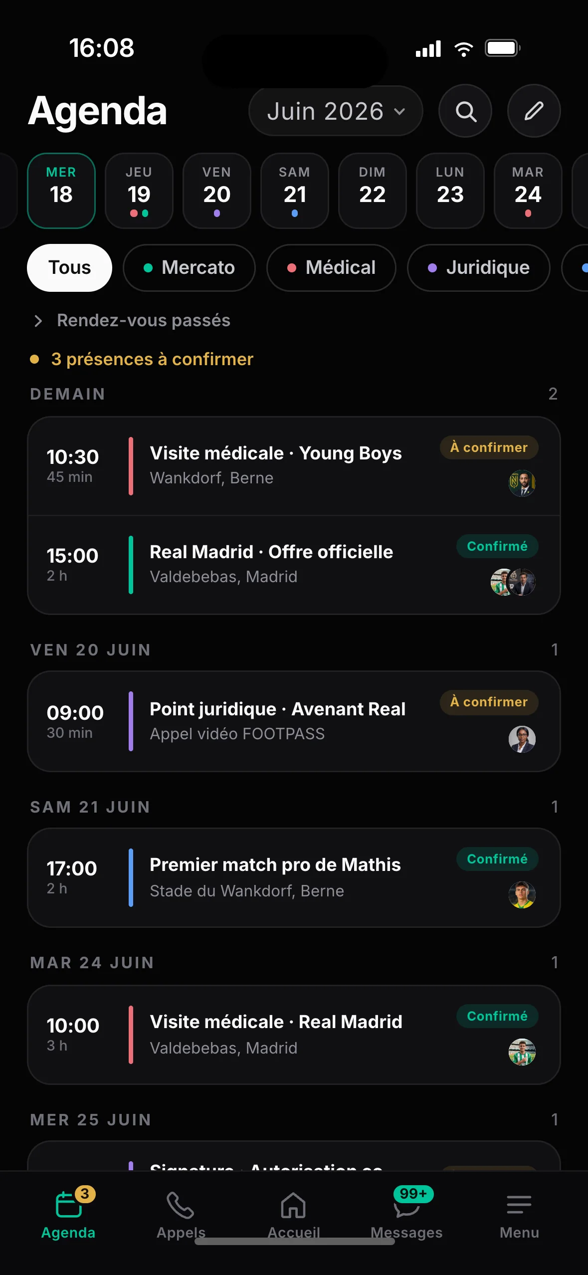 Agenda partagé et tracé